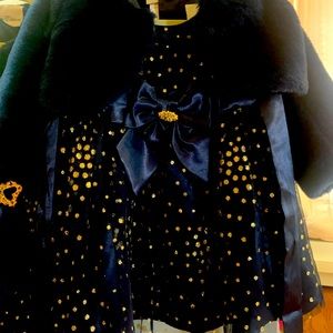 Baby girl holiday dress with matching fur jacket